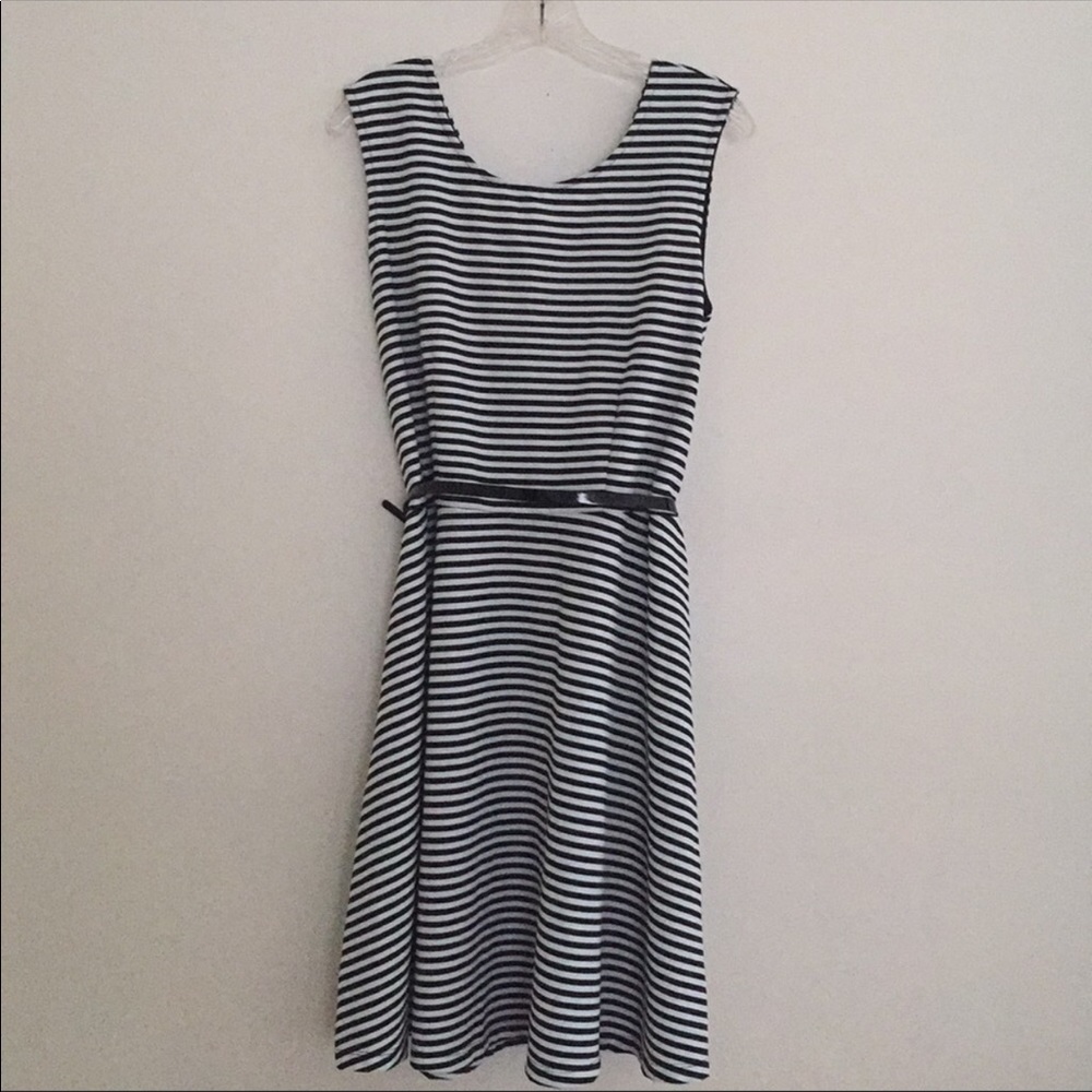 Black + White  Striped Skater Dress XL 16/18